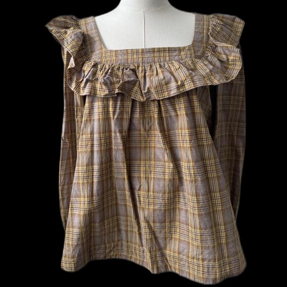 Alexa Chung Brown and Yellow Plaid Top - Picture 1 of 4